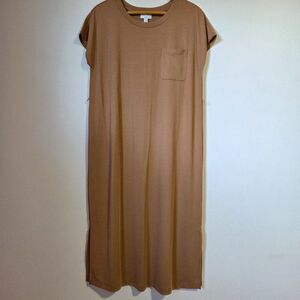 EUC LIKE NEW J JILL SUPER SOFT TAN SLIT SIDE MIDI TSHIRT DRESS SIZE SMALL